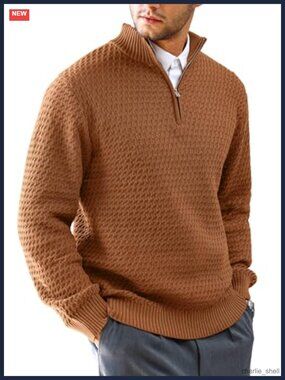 Men's Quarter-Zip Pullover Lightweight Knit Sweater Long Sleeve Mock Neck